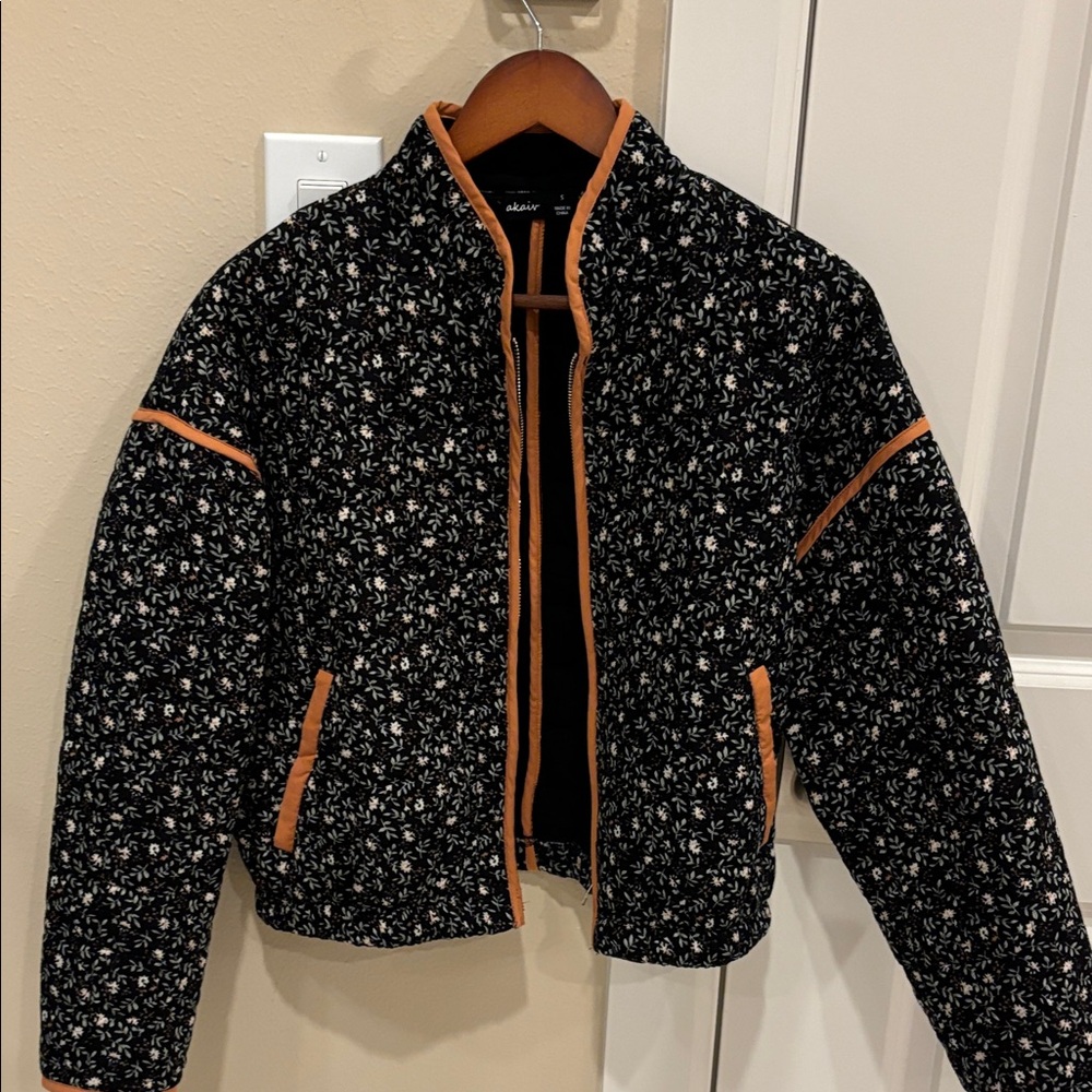 Floral Black Jacket with Orange Accents